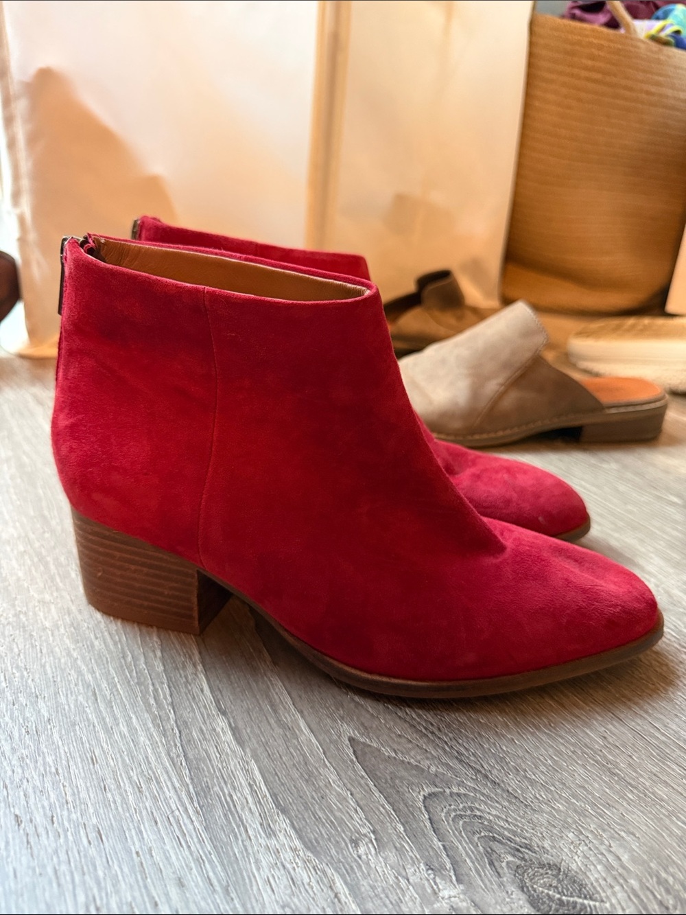 Seychelles Red Suede Ankle Booties with Block Heel